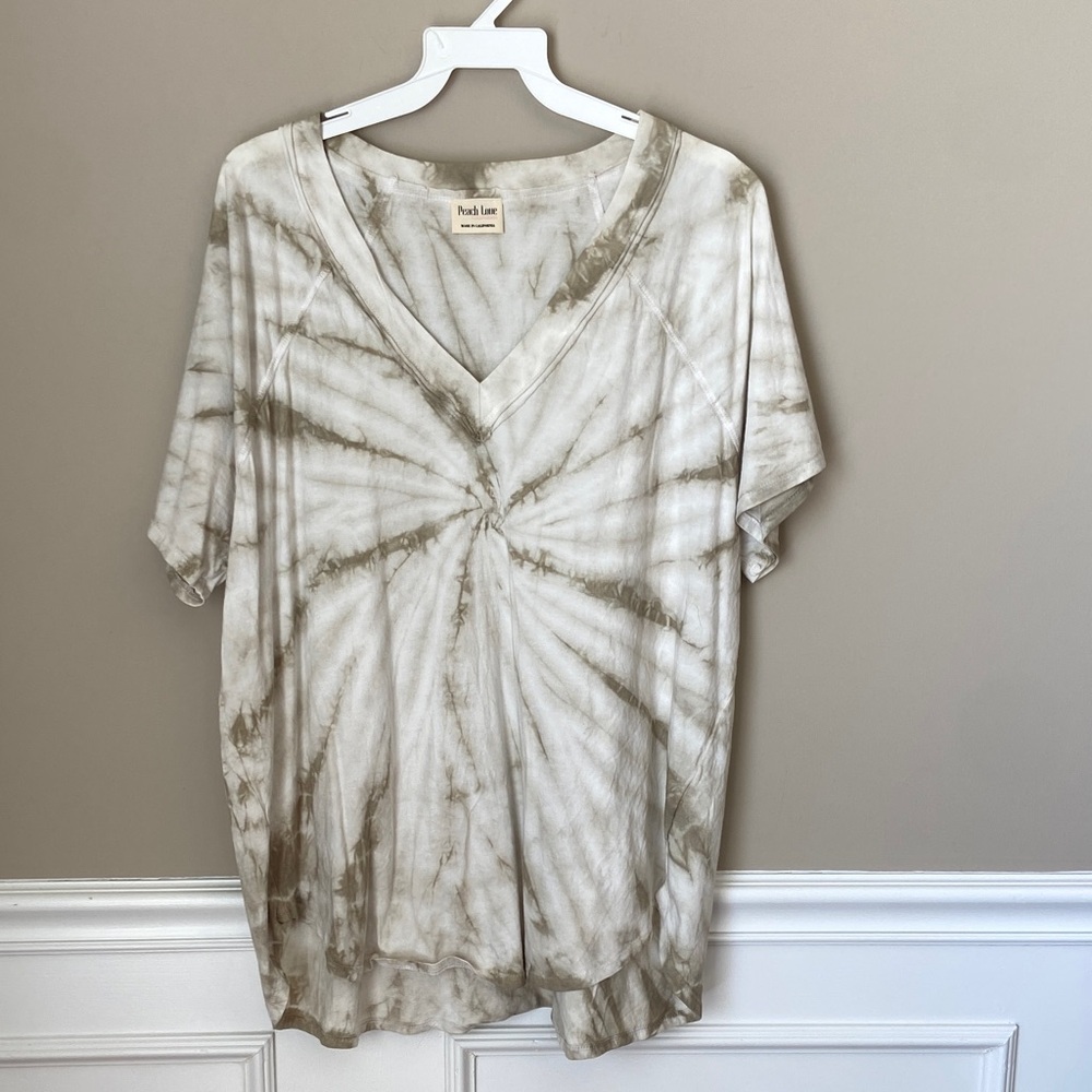 Peach Love‎ California NWOT 100% Cotton Olive Tie-Dye Tee Small Boho Oversized - Picture 5 of 13